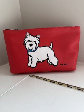 NWT Mark Tetro Westie Terrior Dog Zipper Cosmetic Pouch Bag Red [jb]